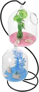 Toddmomy 1 Set Hanging Glass Fish Tank with Iron Stand Mini Tabletop Aquarium for Betta Fish Compact Transparent Bowl for Spaces Home Decor