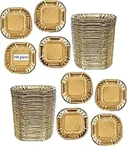 Outside the Box Papers Gold Foil Mini Square Paper Plates - Appetizer Plate - Valentine Supply - Charcuterie Plate - Disposable Tableware - Heavyweight 4 x 4 Inches - 100 Pack