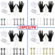 19PCS 16G Body Piercing Kit Stainless Steel Lip Ring Labret Stud Needle Tool Set