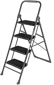 Step Ladder 4 Step Ladder, Folding Step Stool with Wide Anti-Slip Pedal and Convenient Handgrip 330lbs Sturdy Steel Ladder for Home Folding Step Stool