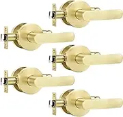 Karlstone 5 Pack Passage Brass Door Knob,Heavy Duty Gold Door Handles in New Paint Technology, Keyless Door Levers for Hallways, Closets etc Round Design