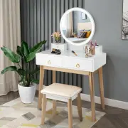 CostwayDressing Table Stool Set with Makeup Mirror for Bedroom-White