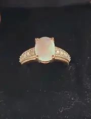 1.44cwt Ethiopian Fire Opal & White CZ Ring set in 18k Rose Gold Plated Silver