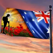 Lest We Forget Flag Veteran Australian Grommet Flag Red Poppy in Solider Flag Do