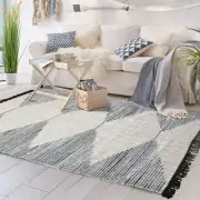 LoomBloom 5'3" x 7'7" Ivory Hand Woven Geometric Kilim Flat Weave Wool Area Rug