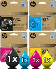 Genuine 4 Pack HP 937e High Yield Ink Cartridge Value Pack – Black, Cyan, Magenta, Yellow (1BK, 1C, 1M, 1Y) for High-Volume Printing