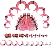 [Qmcandy] 54pcs Acrylic Ear Stretching Kit 14G-00G Taper Plugs Spiral Ear Tapers Kit Ear Gauges Stretcher Expander