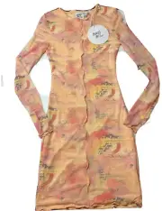 NEW Princess Polly Whimsy Fairy Bodycon DRESS BELLAMY PEACH Mini WORD ART Sexy S