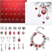 [Naler] Christmas Jewelry Advent Calendar 2023 Christmas Countdown Calendar Jewelry Making Kit for Women, Girls - Includes 22 Charms, 1 Necklace, 1 Bracelet, Silver Red