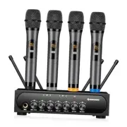 Wireless Microphone System Karaoke 4 Channel UHF Cordless Handheld Dynamic Mic