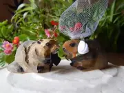 Beaver Figure Cake Topper Bride Groom Love Wedding Engagement Wood Statue