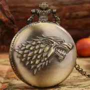 Game of Thrones Winter is Coming Carving Ancient Wolf Pocket Watches with Chain