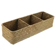 1pc 3 Compartments Home Storage Box Sea Grass Woven Sundries Storage Case