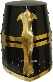 Medieval Blackened Sugarloaf Helmet, Templar Crusader Knight Armor Spartan Roman