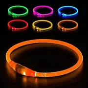 UPET LED Dog Collar USB Glow Rechargeable Light Up Pet Necklace IPX6 Waterproof 3 Flashing Modes High Brightness Collars Length 70cm Cuttable for Small Medium Large Dogs Night Walking Safety（Orange）
