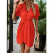 Ruched High-Low Short Sleeve Dress