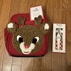 School Pottery barn Christmas holiday RUDOLPH LUNCH BOX BAG+Utensil gift SET pre