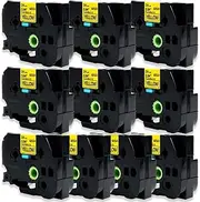 10 Pack ExtraPrint Flexible ID Label Tape Compatible with Brother TZE-FX651 24 mm x 8 m - Black on Yellow P-Touch PT-1650 PT-2400 PT-2430PC PT-2730 PT-7600 PT-9200PC PT-9600 PT-9800PCN