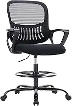 SMUG Drafting Chair Tall Office Chair Standing Desk Chair Counter Height Office Chairs with Fixed Armrests and Adjustable Foot-Ring, High-Density Sponge Thicker Seat for Bar Height Desk