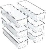 6 Pack Drawer Organiser, Versatile Clear Drawer Storage Trays with Non-Slip Pads, Acrylic Plastic Desk Organiser Drawer Dividers for Makeup, Kitchen, Fridge, Bathroom, and Office.