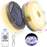 Solar Camping String Lights Outdoor, 12.8M 128 LED Solar Camping Lights with 8 Lighting Modes, USB Rechargeable Portable Waterproof Camp Lights for Garden Party Decorations Outdoor