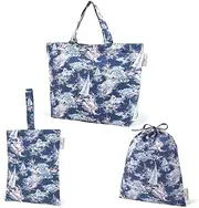 [COLORFUL CANDY STYLE] /Laura Ashley NJ503500 Kindergarten Entrance Series Gusseted Bag and Drawstring 3-Piece Set, Riviera Lesson Bag, Shoe Case, Drawstring Bag, Large, Preparation for Kindergarten