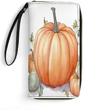 [BFGWK] Large Wallet Novelty Fall Watercolor Pumpkins Printing Long Wallet With Zipper Leather Wallet Suitable For Both Men And Women, style, 19.7x10.5cm, Style, 19.7x10.5cm, 现代