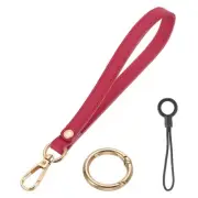 7 Inch Wristlet Strap PU Leather with Gold Ring Lanyard for Clutch (Rose Red)