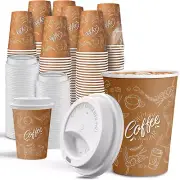 100 Pack -12 Oz Disposable Coffee Cups with Lids, Thickened Coffee Paper Cups -T