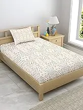 Enchant Home Satin Glory Pure Cotton Single Size Bedsheet for Single Bed | 1 Cotton Bed Sheet Single Bed (60x90 Inches) with 1 Pillow Cover | 200 TC Bed Sheet Single Bed (Green Geometrical)
