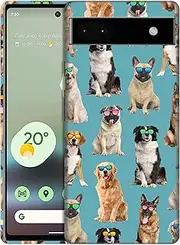 [GlamCase] for Google Pixel 6A 5G, Google Pixel 6A 5G Case - Dog Pattern with Sunglasses Teal Printed Slim & Sleek Cute Plastic Hard Protective Designer Back Phone Case/Cover for Pixel 6A 5G