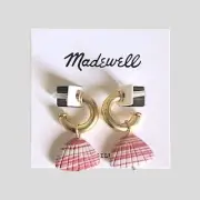 Madewell Stone Shell Beach Charm Mini Gold Hoop Earrings NWT