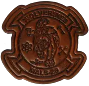 4.5" USMC MARINE CORPS MALS-29 WOLVERINES OLD SCHOOL ANTIQUE LOOK LEATHER PATCH