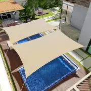 Beige 2-15' Rectangle Sun Shade Sail Canopy UV Blocker Cover Patio Pool Outdoor