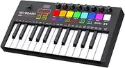 25-Key MIDI Keyboard Controller with 8 Backlit Drum Pads 8 Knobs Portable Type-C Midi Keyboard for Music Production Black & White One Size