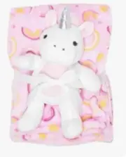 Stylish Baby Blanket Set. Plush Unicorn and Plush Rainbow Blanket.