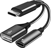 USB C to USB Adapter with Type C Charging, 2 in 1 Type C 3.0 OTG Splitter with 60W PD Fast Charge Compatible for Galaxy S21 S20 S20+ Note 20/10,Switch,LG V40 V30 G8, Google Pixel4 XL,Google TV 2020