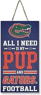 NCAA Florida Gators Property Sign ALL I NEED IS MY PUP and FOOTBALL Yard Sign, Sporty Fence Sign College Football Fan Yard Decor Waterproof Wooden Sign Indoor & Outdoor with Team Logo