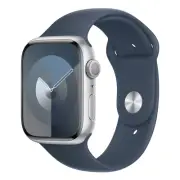 Apple Watch Series 9 GPS 41mm Silver Aluminium Case w/ Storm Blue Sport Band ...