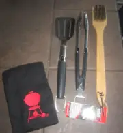 Weber 2-Piece Premium Tool Set Spatula Tongs w/1 Weber Grill Brushes & APRON