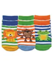 Jefferies Jungle Animal 3 Pack Crew Socks Infant Shoe Size 1-4