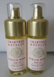 2 Crabtree & Evelyn Rose Scented Body Oil 4 oz each with Pump