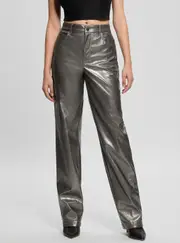 GUESS Women's Grey Ambra Metallic Pants in Red Size: Large