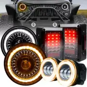 Gradient Halo 7'' LED Headlights 4" Fog Tail Brake Lights for Jeep JK 2007-2017 (for: Jeep)