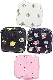 FRCOLOR 4Pcs Capacity Period Pouch Portable Sanitary Pad Storage Bags for Stylish Lipstick Change Bags Flamingo Flower Cactus Lemon