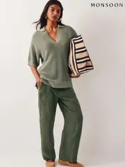 Monsoon Green Cece Short Sleeve Collar Jumper (W27961) | $76