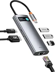 Baseus 6 in 1 USB C Hub Adapter with 4K HDMI, Gigabit Ethernet, 100W PD USB C, 3 USB A 3.0, USB Docking Station for Laptop MacBook Pro/Air, Surface Pro, iPad Pro, Dell, Steam Deck, Samsung