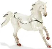 Arabian Horse White Jeweled Pewter Trinket Box Equestrian Decor