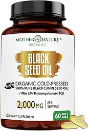 Organic Black Seed Oil 2000mg - 60 Softgel Capsules (Non-GMO) Premium Cold-Pressed Nigella Sativa - Black Cumin Seed Oil with Omega 3, 6, 9 - Darkest, Highest TQ Content…