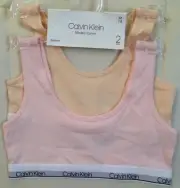 NWT CALVIN KLEIN GIRLS MODERN COTTON 1 PINK 1 PEACH BRALETTE BRA MEDIUM 7-8